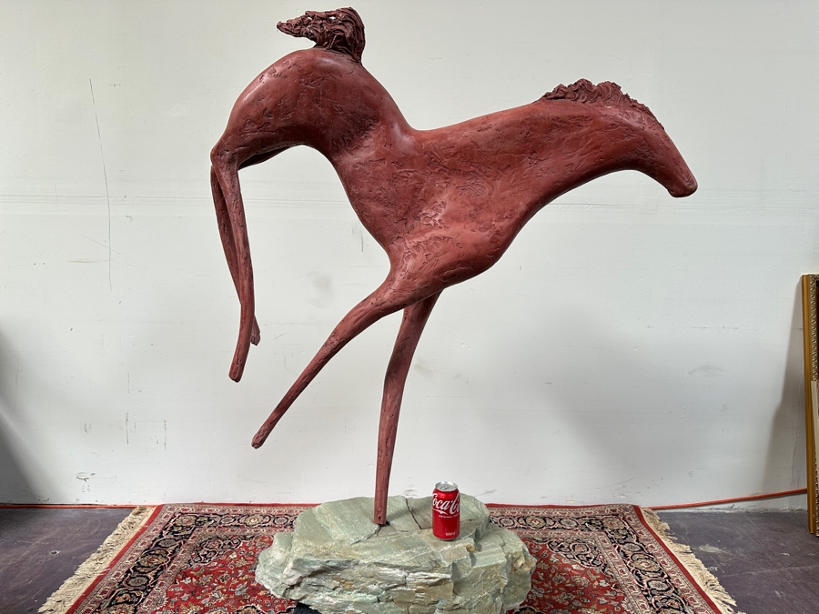 Rick Gregg Large Original Horse Sculpture 1997 On Large Green Stone Base (This Is A Model Of An Outdoor Public Sculpture) 44W X 14D X 55H [Photo 2]