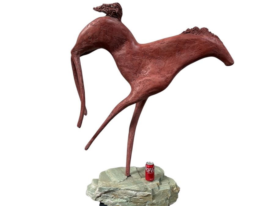 Rick Gregg Large Original Horse Sculpture 1997 On Large Green Stone Base (This Is A Model Of An Outdoor Public Sculpture) 44W X 14D X 55H [Photo 1]