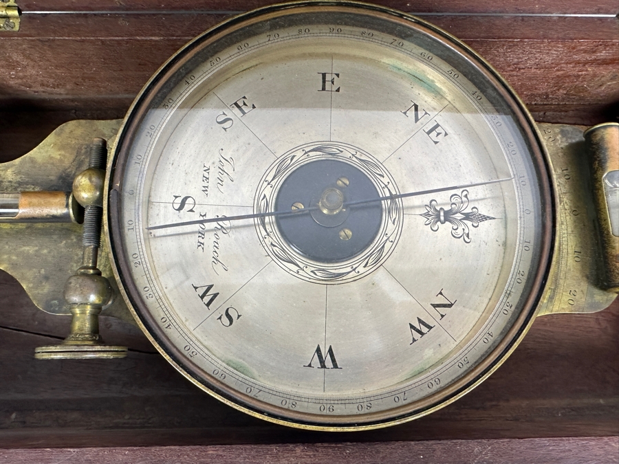 Antique 1800s John Roach, Optician Cased Brass Surveyor's Compass Used For Measuring Horizontal Angles In Land Surveying 79 Nassau Street, New York, NY 14.25W X 7D X 3.5H [Photo 2]