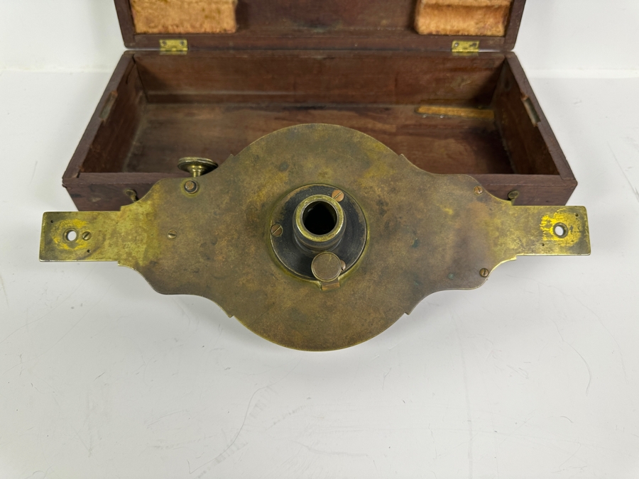 Antique 1800s John Roach, Optician Cased Brass Surveyor's Compass Used For Measuring Horizontal Angles In Land Surveying 79 Nassau Street, New York, NY 14.25W X 7D X 3.5H [Photo 9]