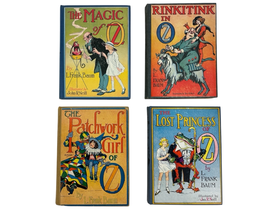 (4) Vintage L. Frank Baum Oz Hardcover Books: The Magic Of Oz, Rinkitink In Oz, The Patchwork Girl Of Oz & The Lost Princess Of Oz Dating From 1913-1919 [Photo 1]