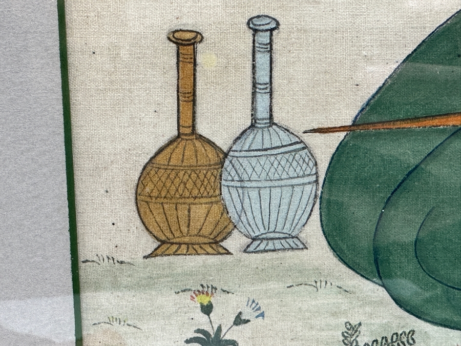 Antique Original Pair Of Persian Paintings Depicting A Kneeling Youth (Possibly A Cupbearer) Holding A Cup 13.25 X 20.5 Framed 22 X 28 [Photo 13]