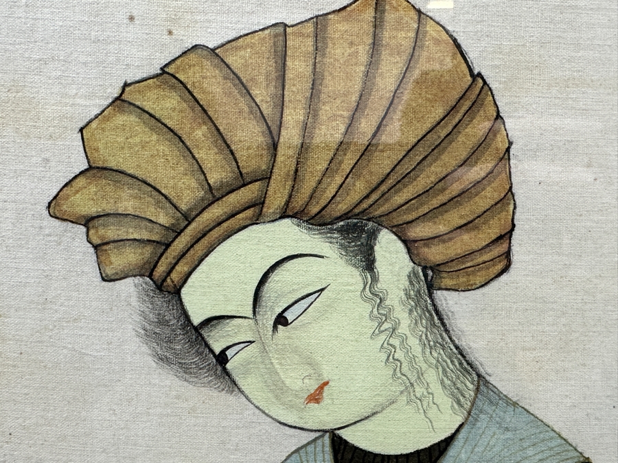 Antique Original Pair Of Persian Paintings Depicting A Kneeling Youth (Possibly A Cupbearer) Holding A Cup 13.25 X 20.5 Framed 22 X 28 [Photo 4]