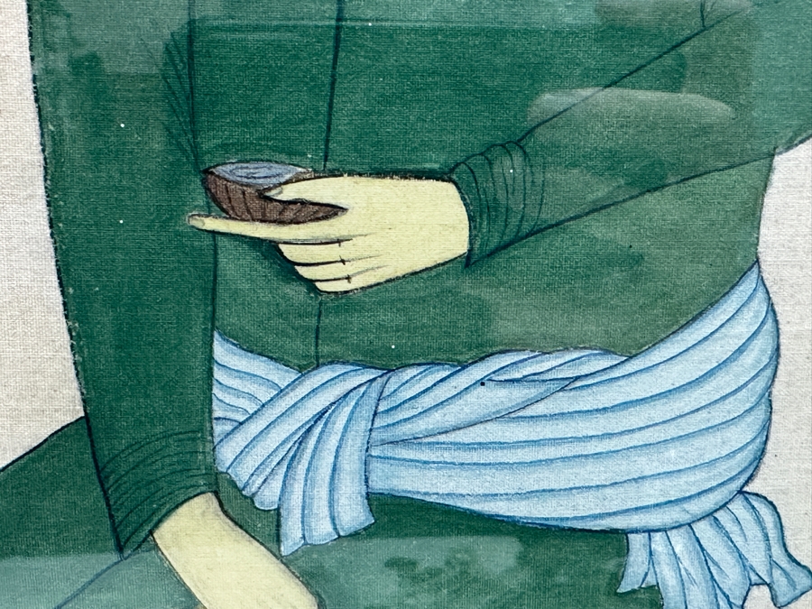 Antique Original Pair Of Persian Paintings Depicting A Kneeling Youth (Possibly A Cupbearer) Holding A Cup 13.25 X 20.5 Framed 22 X 28 [Photo 12]