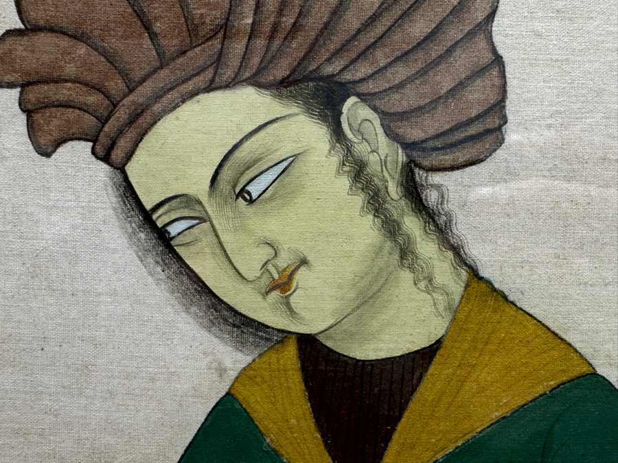 Antique Original Pair Of Persian Paintings Depicting A Kneeling Youth (Possibly A Cupbearer) Holding A Cup 13.25 X 20.5 Framed 22 X 28 [Photo 11]