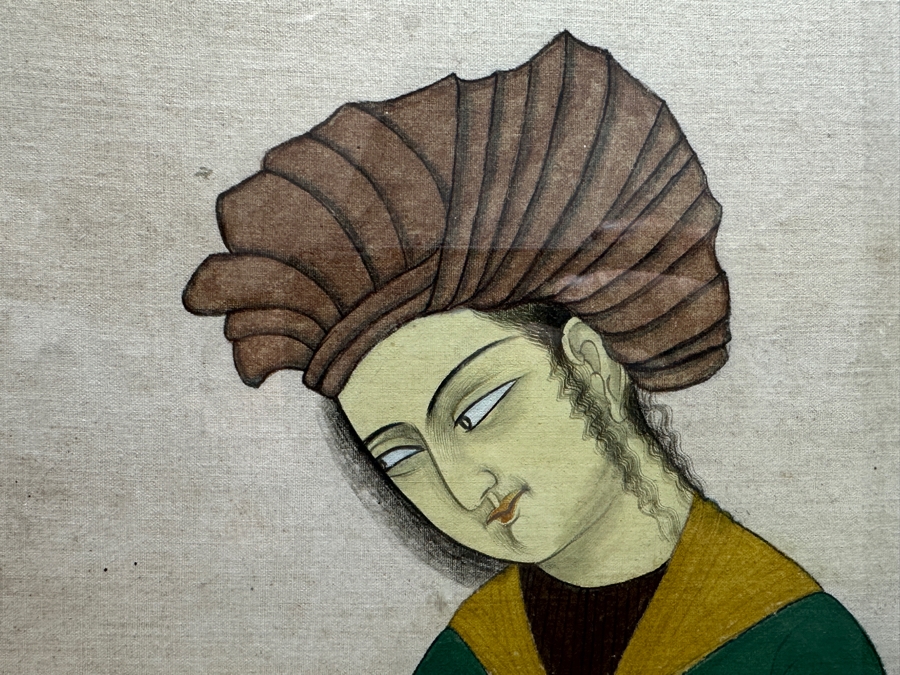 Antique Original Pair Of Persian Paintings Depicting A Kneeling Youth (Possibly A Cupbearer) Holding A Cup 13.25 X 20.5 Framed 22 X 28 [Photo 10]