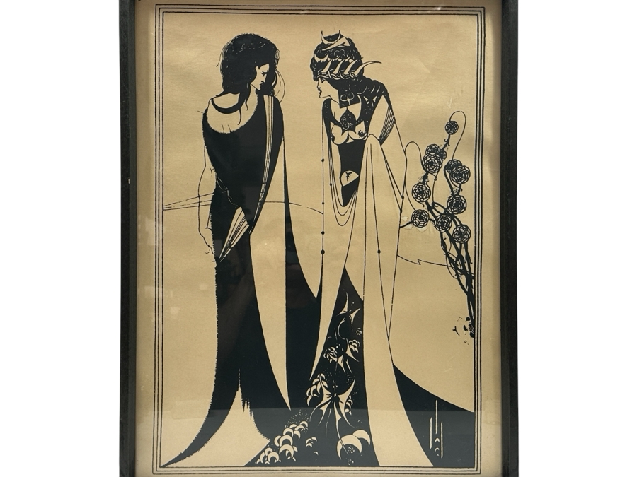 Aubrey Beardsley (1872-1898, English) Print Titled 'John And Salome' Created In 1894 For Oscar Wilde's Play 'Salome' 16 X 22.5 Framed 19.5 X 26