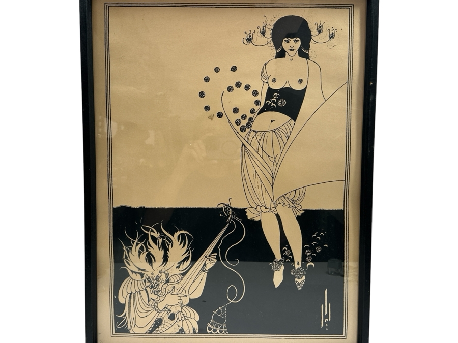 Aubrey Beardsley (1872-1898, English) Print Titled 'The Stomach Dance' Created In 1894 For Oscar Wilde's Play 'Salome' 16 X 22.5 Framed 19.5 X 26