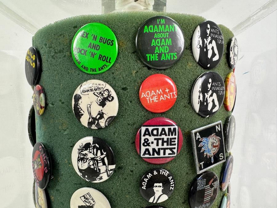 Huge Collection Of Vintage 1980s Punk Rock 'Adam And The Ants' Buttons (And About 8 Oingo Boingo Buttons) Displayed In A Circular Rotating Acrylic Display Case 10W X 10D X 21H - See Photos [Photo 21]