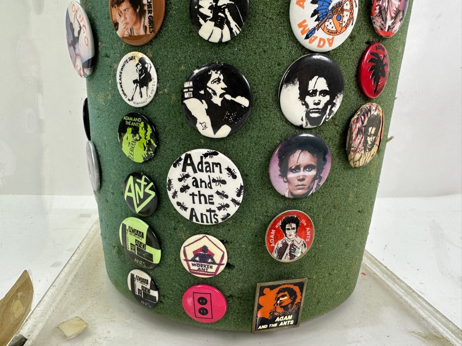 Huge Collection Of Vintage 1980s Punk Rock 'Adam And The Ants' Buttons (And About 8 Oingo Boingo Buttons) Displayed In A Circular Rotating Acrylic Display Case 10W X 10D X 21H - See Photos [Photo 9]