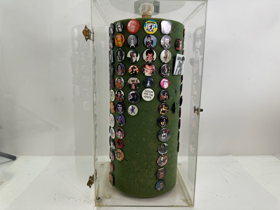 Huge Collection Of Vintage 1980s Punk Rock 'Adam And The Ants' Buttons (And About 8 Oingo Boingo Buttons) Displayed In A Circular Rotating Acrylic Display Case 10W X 10D X 21H - See Photos [Photo 3]
