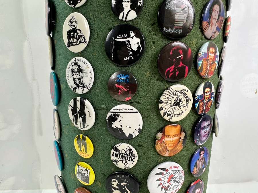 Huge Collection Of Vintage 1980s Punk Rock 'Adam And The Ants' Buttons (And About 8 Oingo Boingo Buttons) Displayed In A Circular Rotating Acrylic Display Case 10W X 10D X 21H - See Photos [Photo 8]