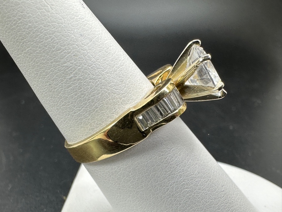 JUST ADDED - 14k Gold Ring With CZ Center Surrounded By (12) Diamond Baguettes Est. 1/2cttw Size 7.5 6.3g Retails $2,000 [Photo 9]