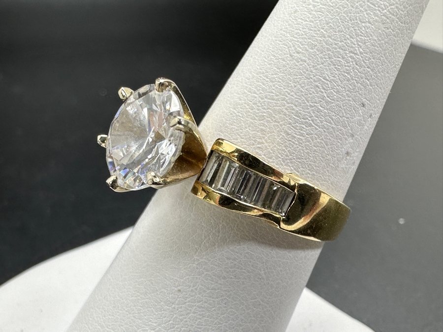JUST ADDED - 14k Gold Ring With CZ Center Surrounded By (12) Diamond Baguettes Est. 1/2cttw Size 7.5 6.3g Retails $2,000 [Photo 11]