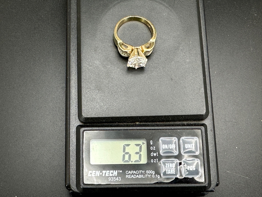 JUST ADDED - 14k Gold Ring With CZ Center Surrounded By (12) Diamond Baguettes Est. 1/2cttw Size 7.5 6.3g Retails $2,000 [Photo 14]