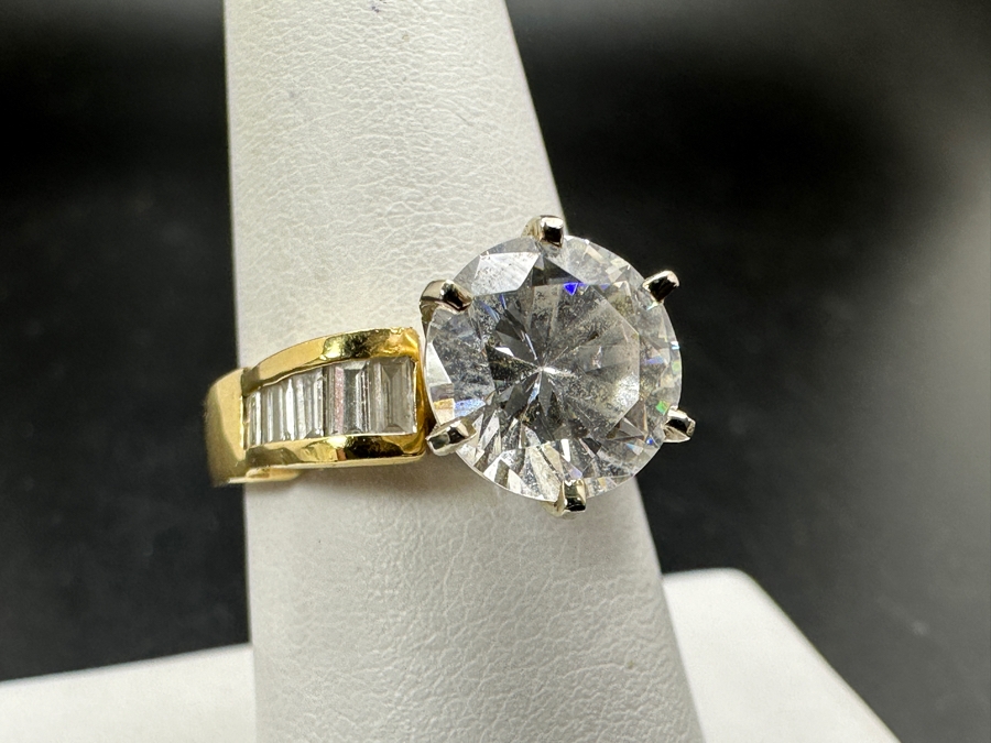 JUST ADDED - 14k Gold Ring With CZ Center Surrounded By (12) Diamond Baguettes Est. 1/2cttw Size 7.5 6.3g Retails $2,000 [Photo 3]