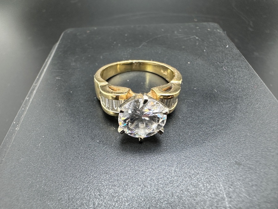 JUST ADDED - 14k Gold Ring With CZ Center Surrounded By (12) Diamond Baguettes Est. 1/2cttw Size 7.5 6.3g Retails $2,000 [Photo 15]