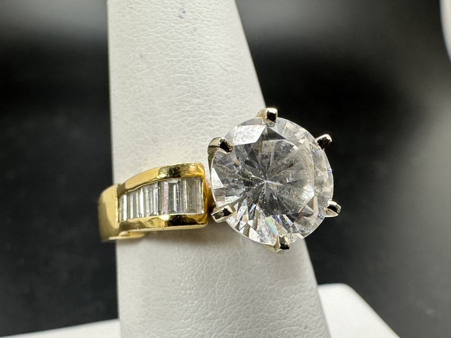 JUST ADDED - 14k Gold Ring With CZ Center Surrounded By (12) Diamond Baguettes Est. 1/2cttw Size 7.5 6.3g Retails $2,000 [Photo 4]