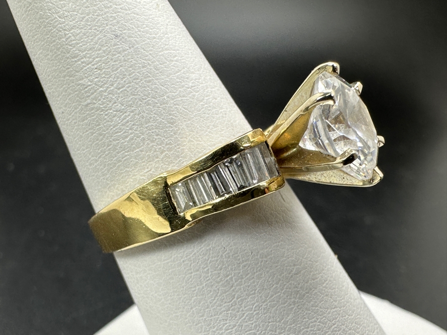 JUST ADDED - 14k Gold Ring With CZ Center Surrounded By (12) Diamond Baguettes Est. 1/2cttw Size 7.5 6.3g Retails $2,000 [Photo 8]