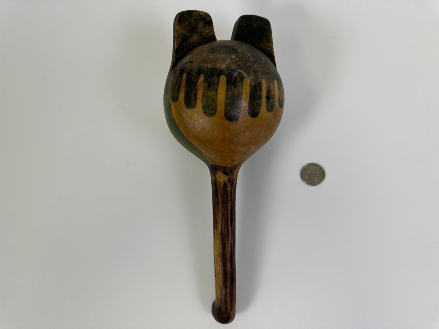 Vintage Carved Wooden Hand Painted Pacific Northwest Coast Haida Tlingit Rattle 5W X 12L [Photo 5]