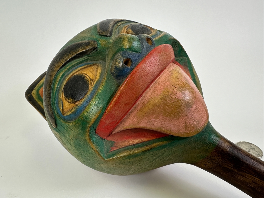 Vintage Carved Wooden Hand Painted Pacific Northwest Coast Haida Tlingit Rattle 5W X 12L [Photo 4]