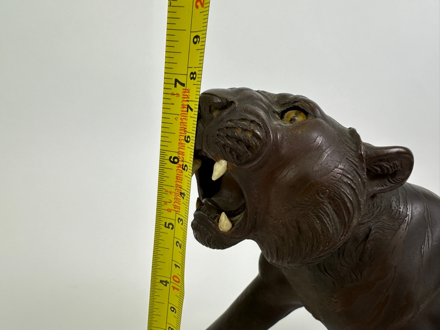 Antique Japanese Meiji Period Detailed Crouching Tiger Bronze Sculpture Signed With Seal Underneath (The Tail Has Been Repaired) 16W X 5D X 7H [Photo 21]