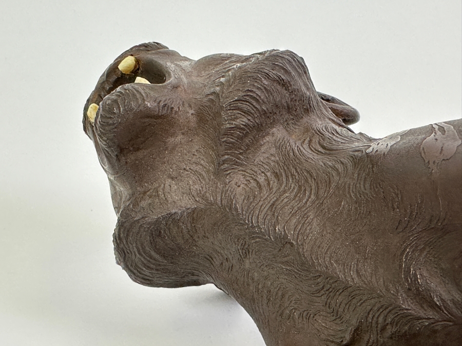 Antique Japanese Meiji Period Detailed Crouching Tiger Bronze Sculpture Signed With Seal Underneath (The Tail Has Been Repaired) 16W X 5D X 7H [Photo 17]