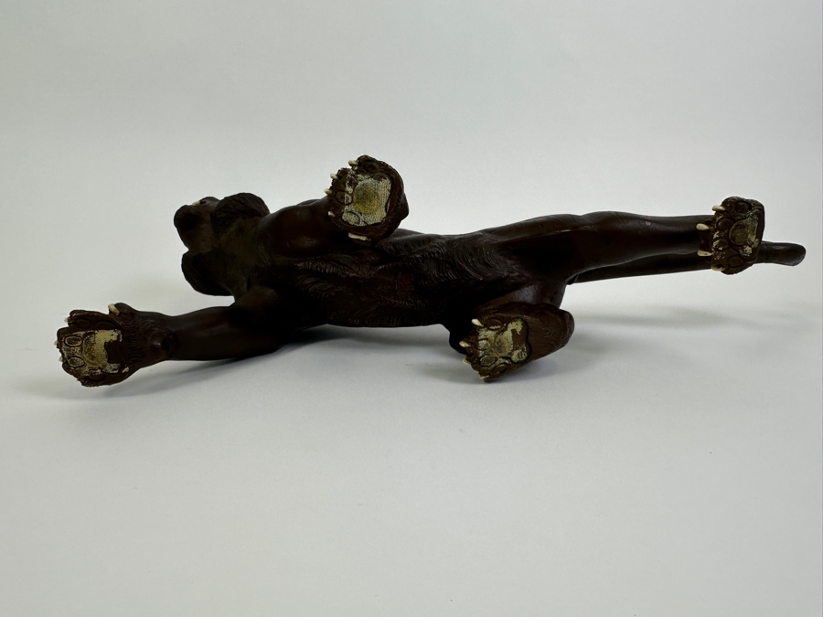 Antique Japanese Meiji Period Detailed Crouching Tiger Bronze Sculpture Signed With Seal Underneath (The Tail Has Been Repaired) 16W X 5D X 7H [Photo 14]