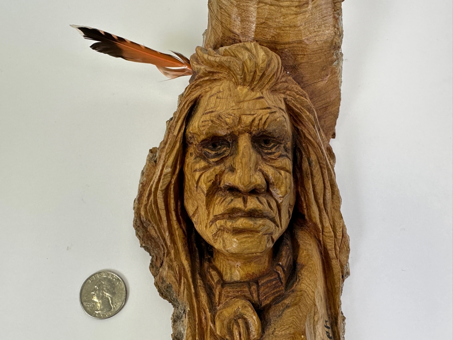 Hand Carved Wooden Native American Sculpture Signed A. Olvek 4.5W X 13.5H [Photo 3]