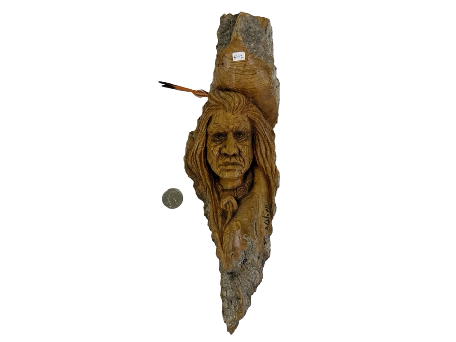Hand Carved Wooden Native American Sculpture Signed A. Olvek 4.5W X 13.5H [Photo 1]