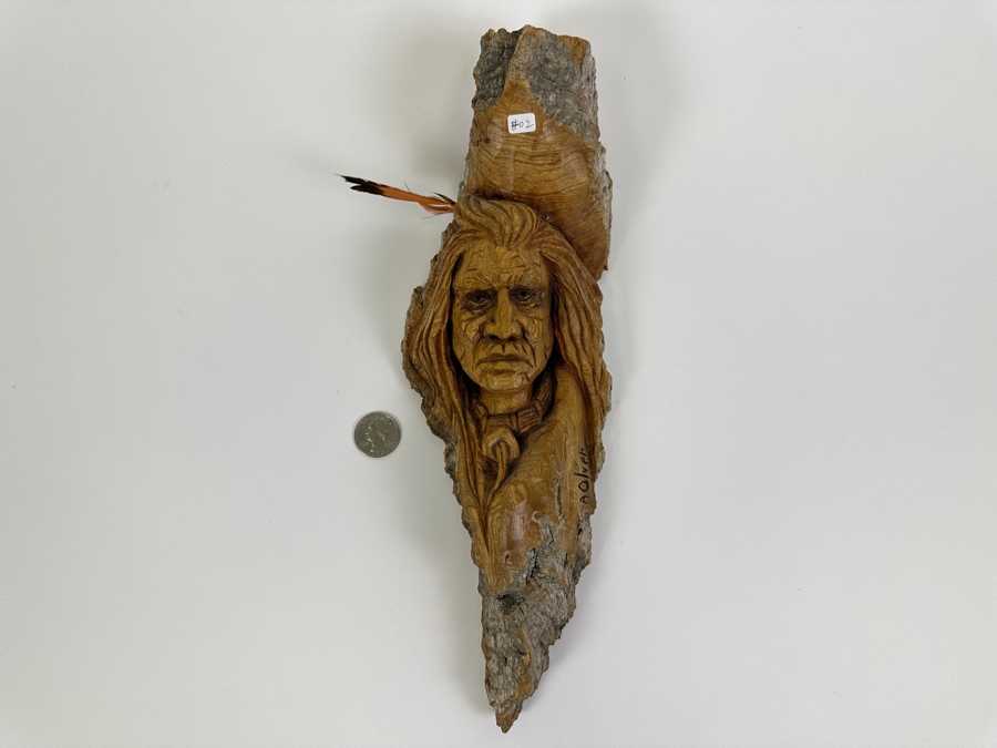 Hand Carved Wooden Native American Sculpture Signed A. Olvek 4.5W X 13.5H [Photo 2]