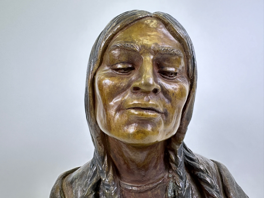 Stunning Limited Edition Bronze Sculpture By Joy Maushake Titled 'Demure' On Signed Wooden Base 12W X 10D X 15H Retails $675 [Photo 4]