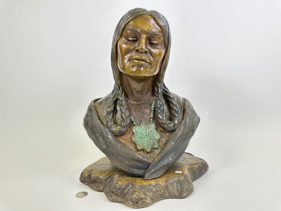 Stunning Limited Edition Bronze Sculpture By Joy Maushake Titled 'Demure' On Signed Wooden Base 12W X 10D X 15H Retails $675 [Photo 2]