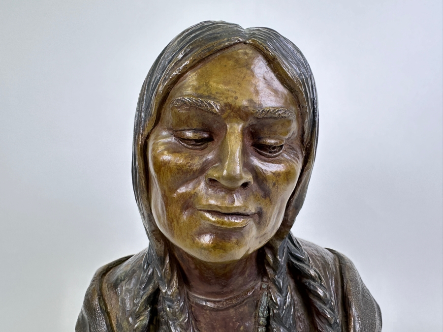 Stunning Limited Edition Bronze Sculpture By Joy Maushake Titled 'Demure' On Signed Wooden Base 12W X 10D X 15H Retails $675 [Photo 3]