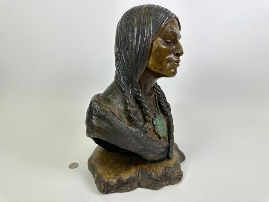 Stunning Limited Edition Bronze Sculpture By Joy Maushake Titled 'Demure' On Signed Wooden Base 12W X 10D X 15H Retails $675 [Photo 12]