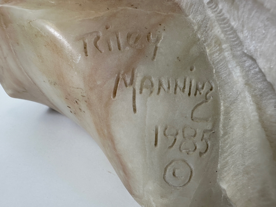Vintage 1985 Carved Alabaster Sculpture Of A Native American Chief Signed Riley Manning 11W X 9D X 13.5H [Photo 11]