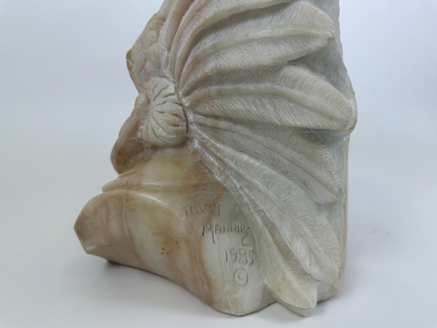 Vintage 1985 Carved Alabaster Sculpture Of A Native American Chief Signed Riley Manning 11W X 9D X 13.5H [Photo 12]