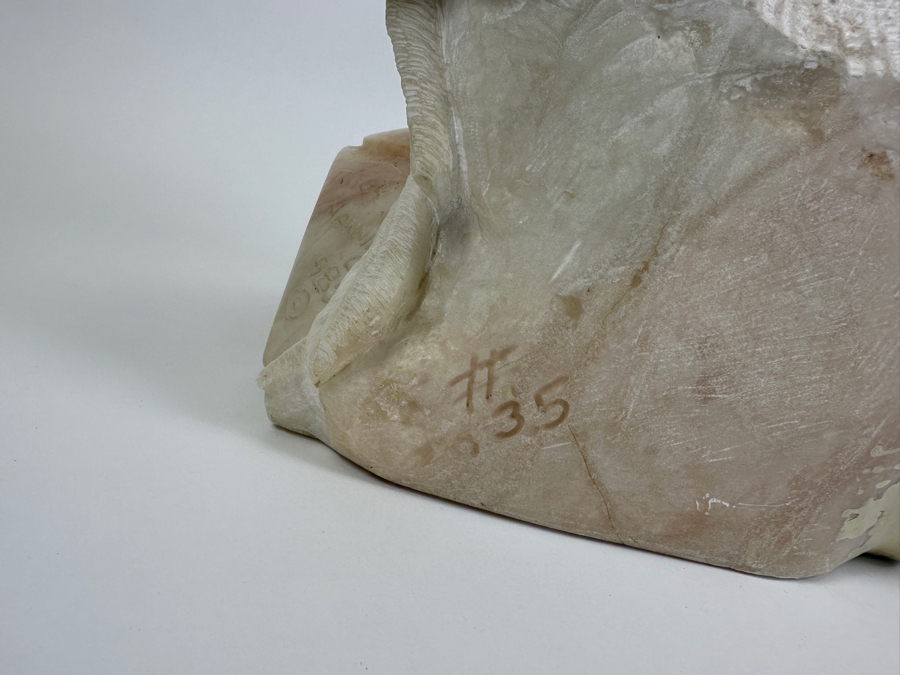 Vintage 1985 Carved Alabaster Sculpture Of A Native American Chief Signed Riley Manning 11W X 9D X 13.5H [Photo 8]