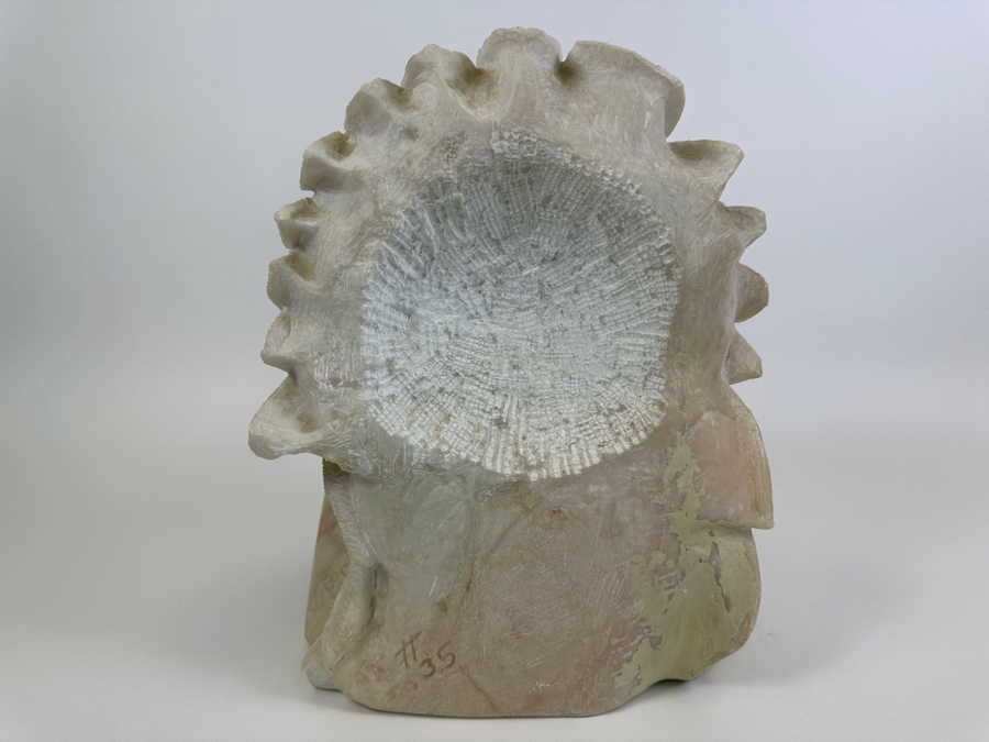 Vintage 1985 Carved Alabaster Sculpture Of A Native American Chief Signed Riley Manning 11W X 9D X 13.5H [Photo 7]