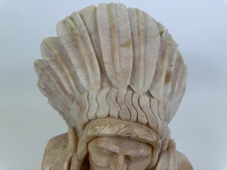 Vintage 1985 Carved Alabaster Sculpture Of A Native American Chief Signed Riley Manning 11W X 9D X 13.5H [Photo 4]