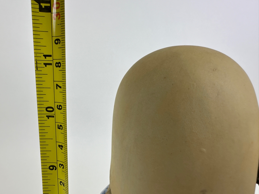 Old Japanese Large Head Blue & White Signed Fukurokuju Good Luck God Figurine 11H [Photo 10]
