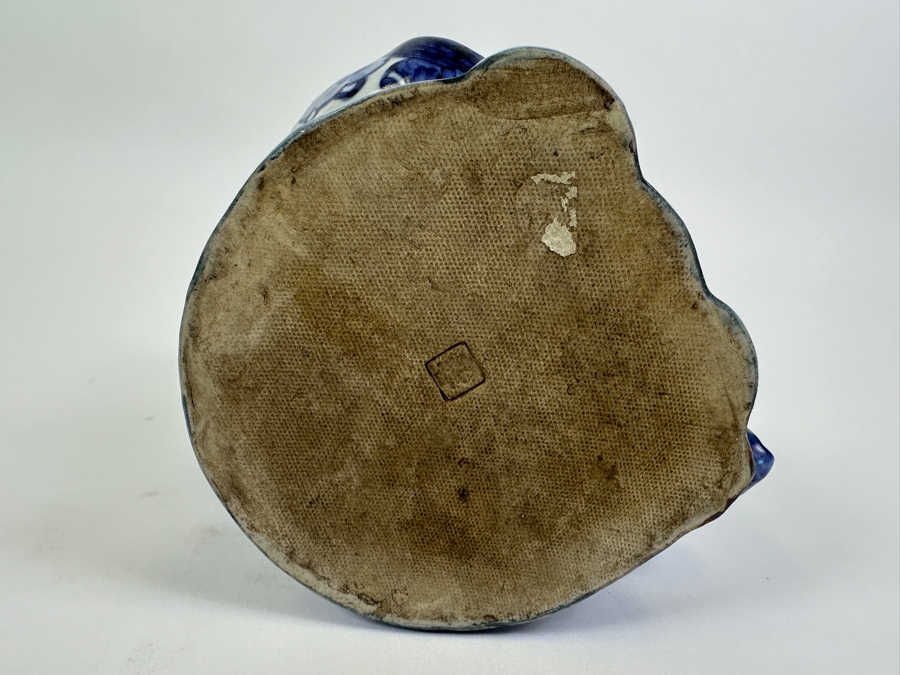 Old Japanese Large Head Blue & White Signed Fukurokuju Good Luck God Figurine 11H [Photo 8]