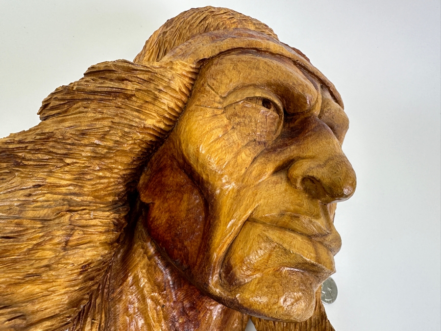 Carved Wooden Wall Sculpture Of A Native American Titled 'Dakota Wind' 13W X 14H X 6D Retails $525 [Photo 4]