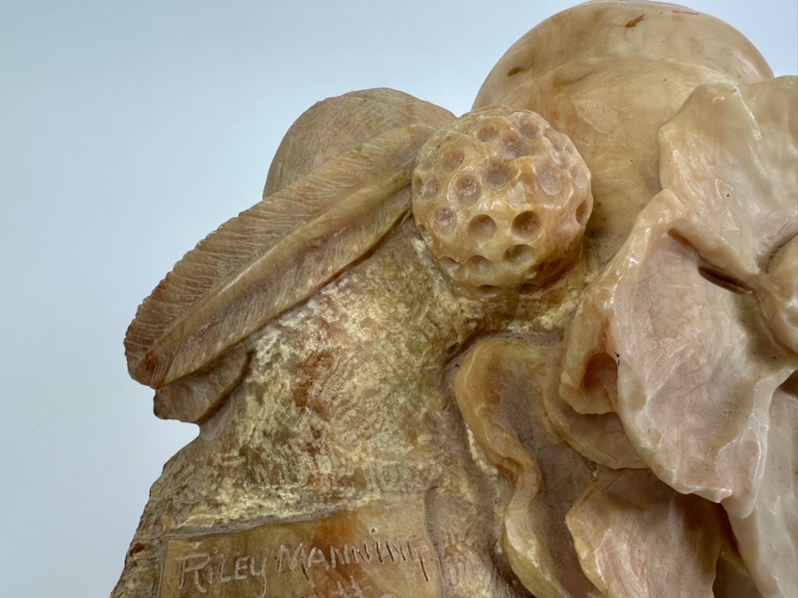 Vintage 1985 Carved Alabaster Sculpture Signed Riley Manning 9.5W X 7.5D X 7H [Photo 9]