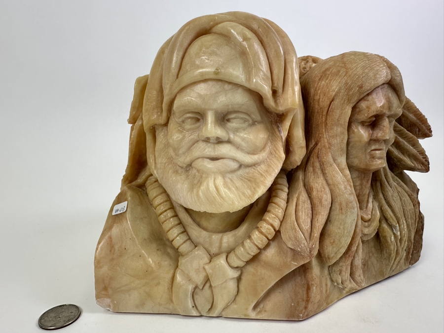 Vintage 1985 Carved Alabaster Sculpture Signed Riley Manning 9.5W X 7.5D X 7H [Photo 4]