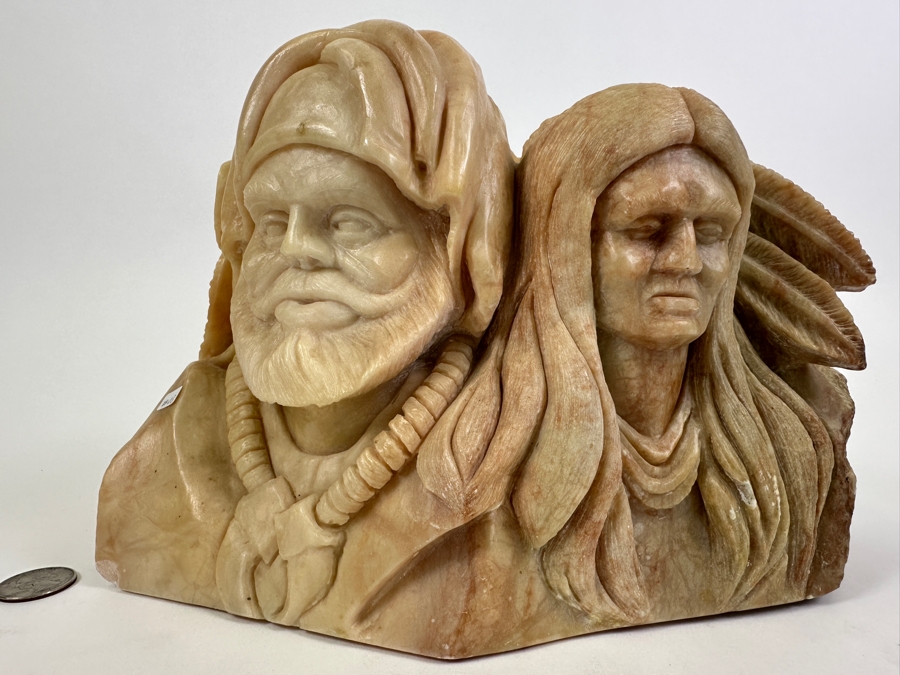 Vintage 1985 Carved Alabaster Sculpture Signed Riley Manning 9.5W X 7.5D X 7H [Photo 2]