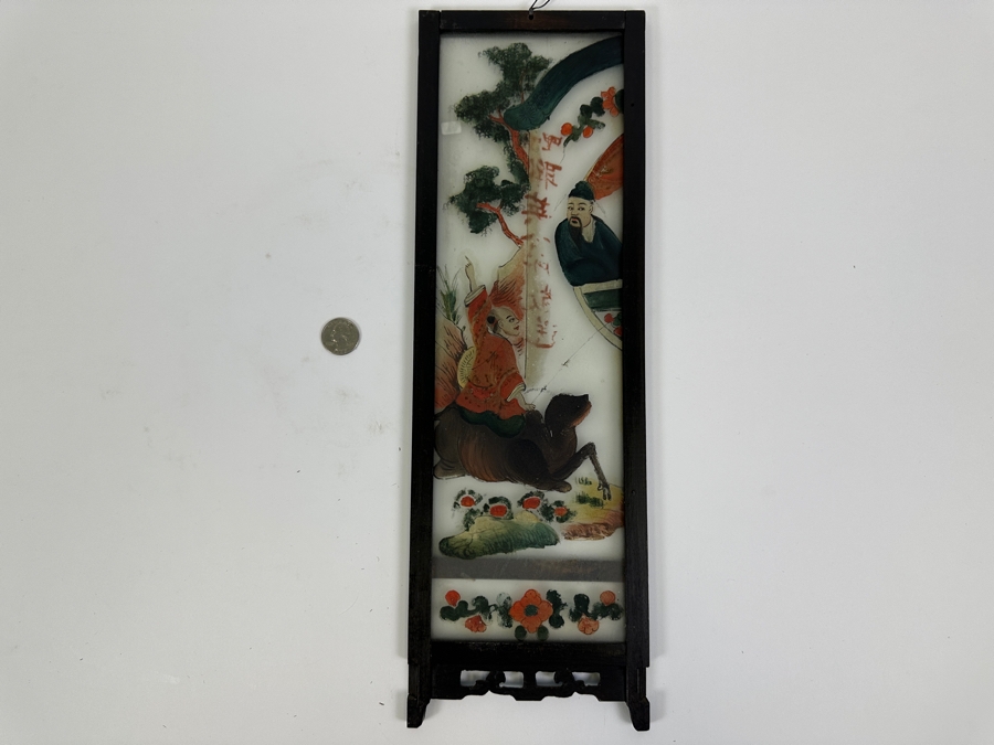 Vintage Reverse Chinese Painting on Blown Milk Glass 6'W x 17.5'H [Photo 8]