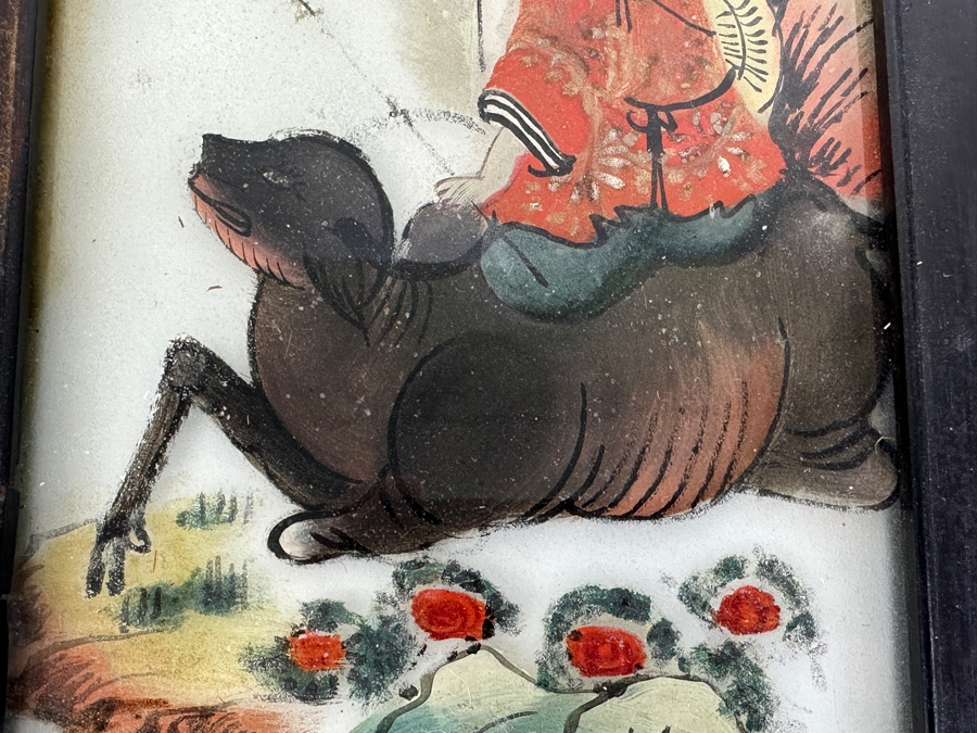 Vintage Reverse Chinese Painting on Blown Milk Glass 6'W x 17.5'H [Photo 6]