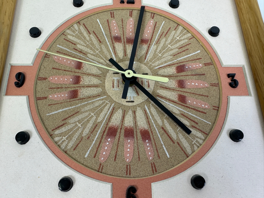 Vintage Native American Sand Painting By Jerome Begay Titled 'Sun Eagle' Quartz Clock 10.5 X 10.5 [Photo 4]