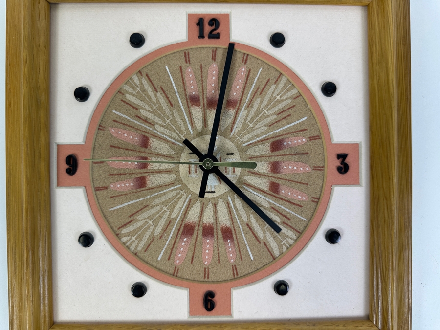 Vintage Native American Sand Painting By Jerome Begay Titled 'Sun Eagle' Quartz Clock 10.5 X 10.5 [Photo 3]